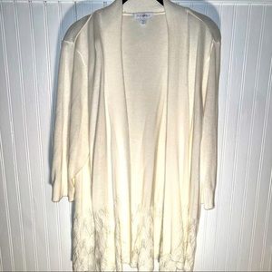 Rod & Ali cream cardigan sweater with beautiful crochet look bottom